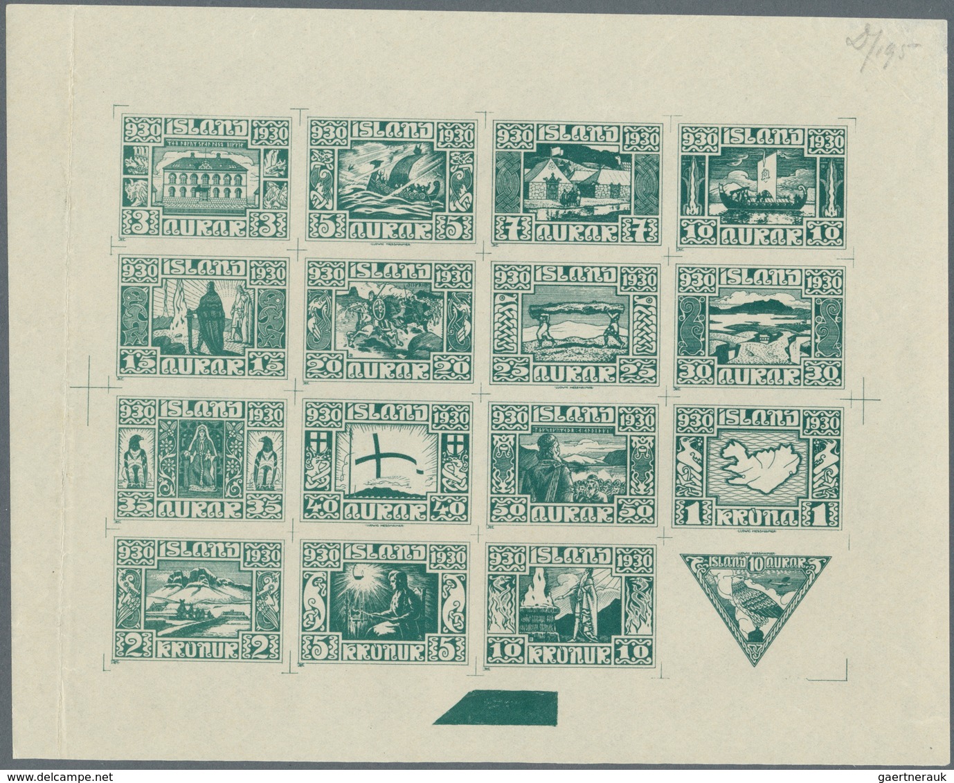 Island: 1930, Composite Die Proof Sheet In Dark Olive Green Of Design Plate Only Of The Complete Set - Autres & Non Classés