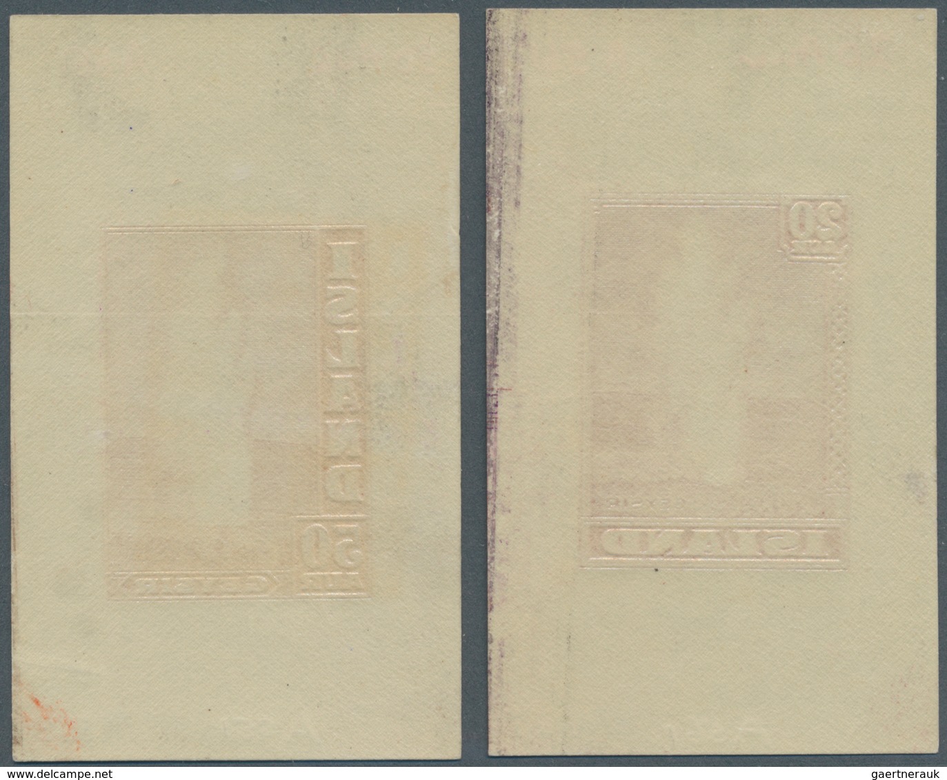 Island: 1938, Great Geyser 20aur. And 50aur. In IMPERFORATE DIE PROOFS In Different Shades Of Red On - Autres & Non Classés