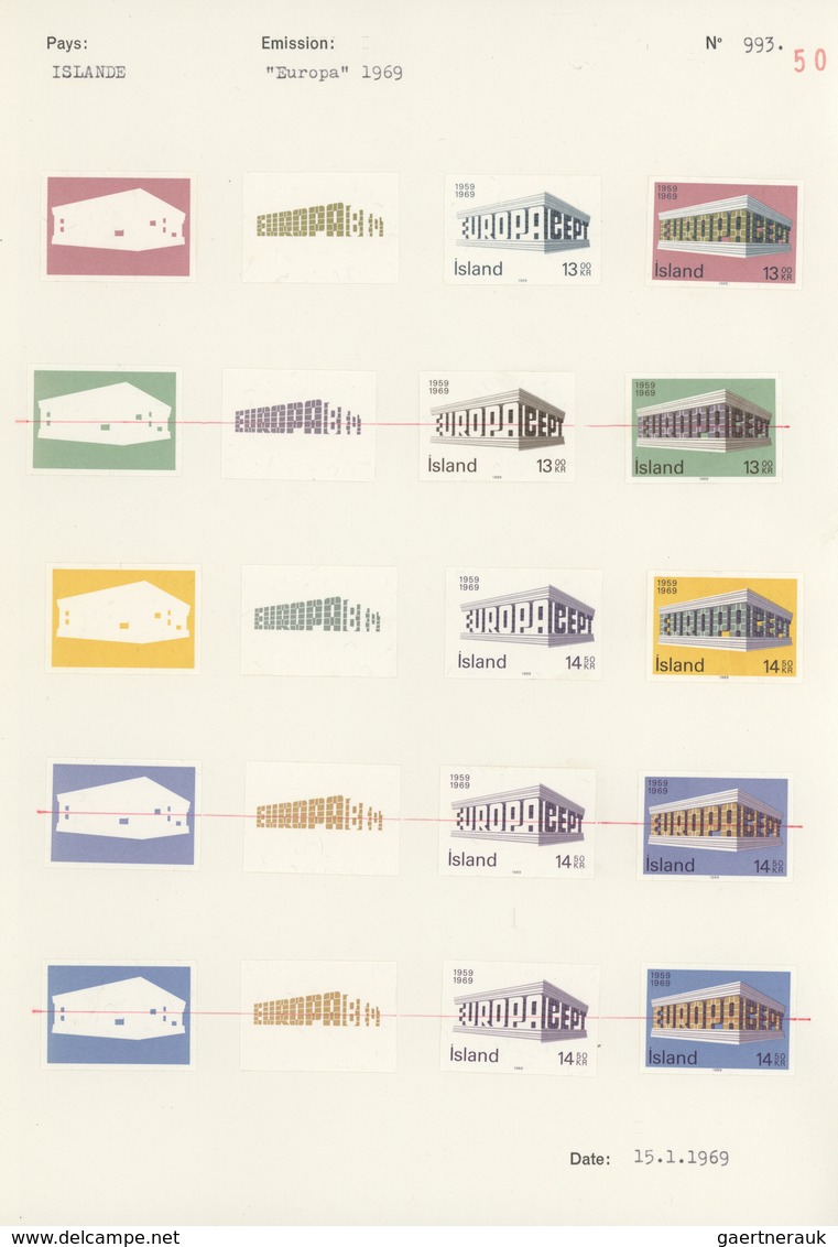 Island: 1969, 13 Und 14,50 Kr. Europa, Ungezähnte Probedrucke Auf Archivblatt Der Generaldirektion D - Autres & Non Classés