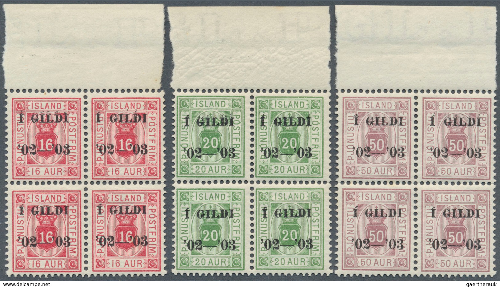 Island - Dienstmarken: 1904, Berne Printing, 3a. To 50a., Complete Set As Top Marginal Blocks Of Fou - Officials