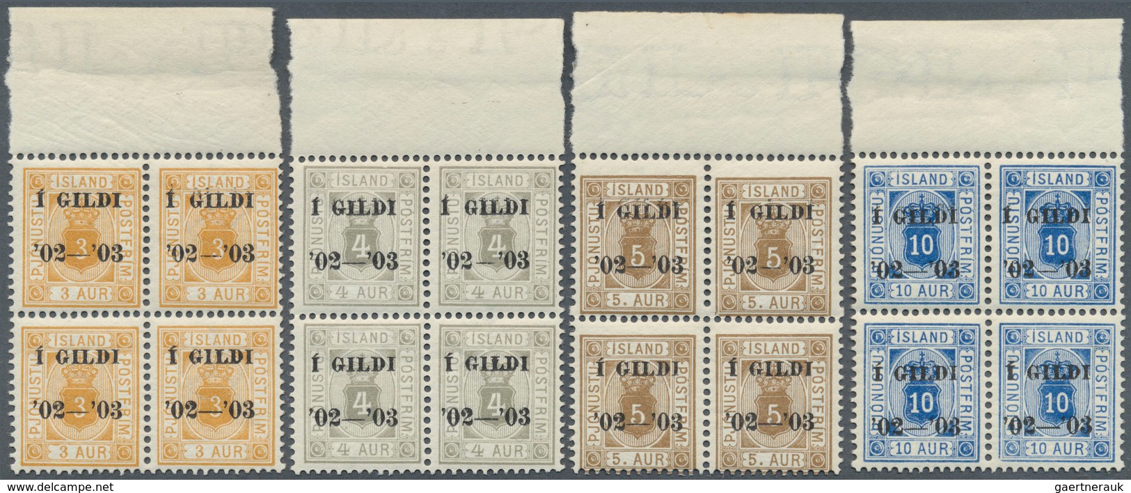 Island - Dienstmarken: 1904, Berne Printing, 3a. To 50a., Complete Set As Top Marginal Blocks Of Fou - Officials