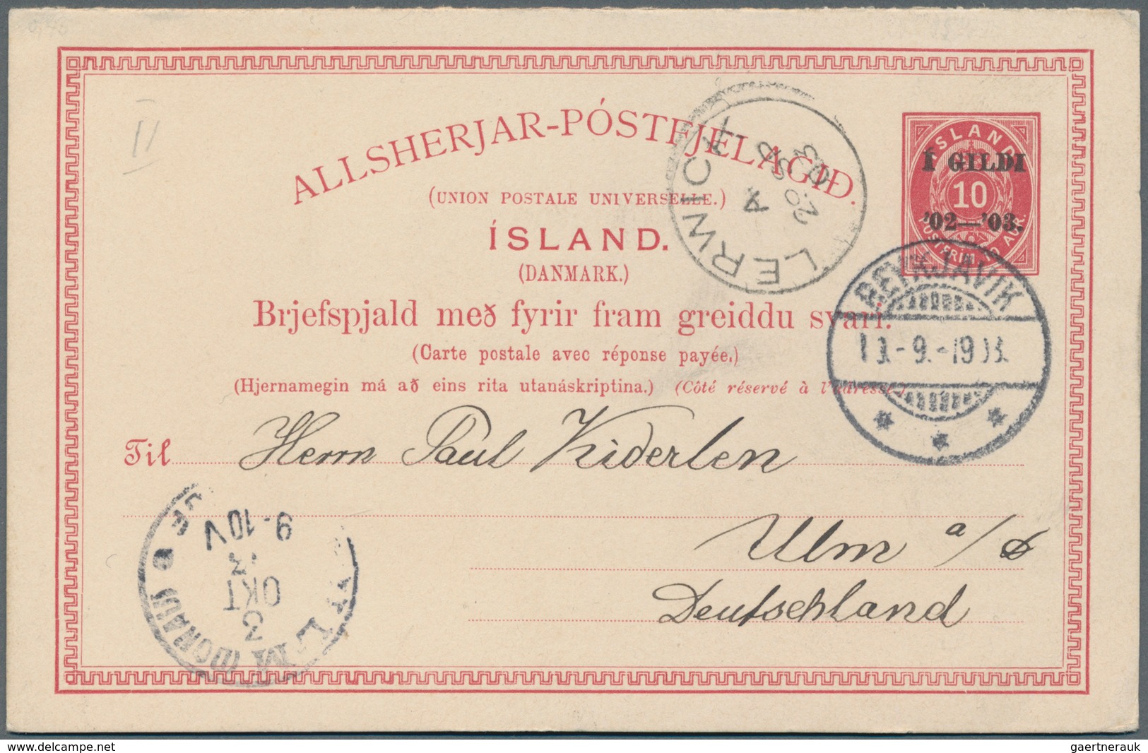 Island - Ganzsachen: 1902/1903, 2 Ganzsachenkarten "Aufbrauchsausgabe", P 28 III - 1 GILDI Mit Kurzt - Entiers Postaux