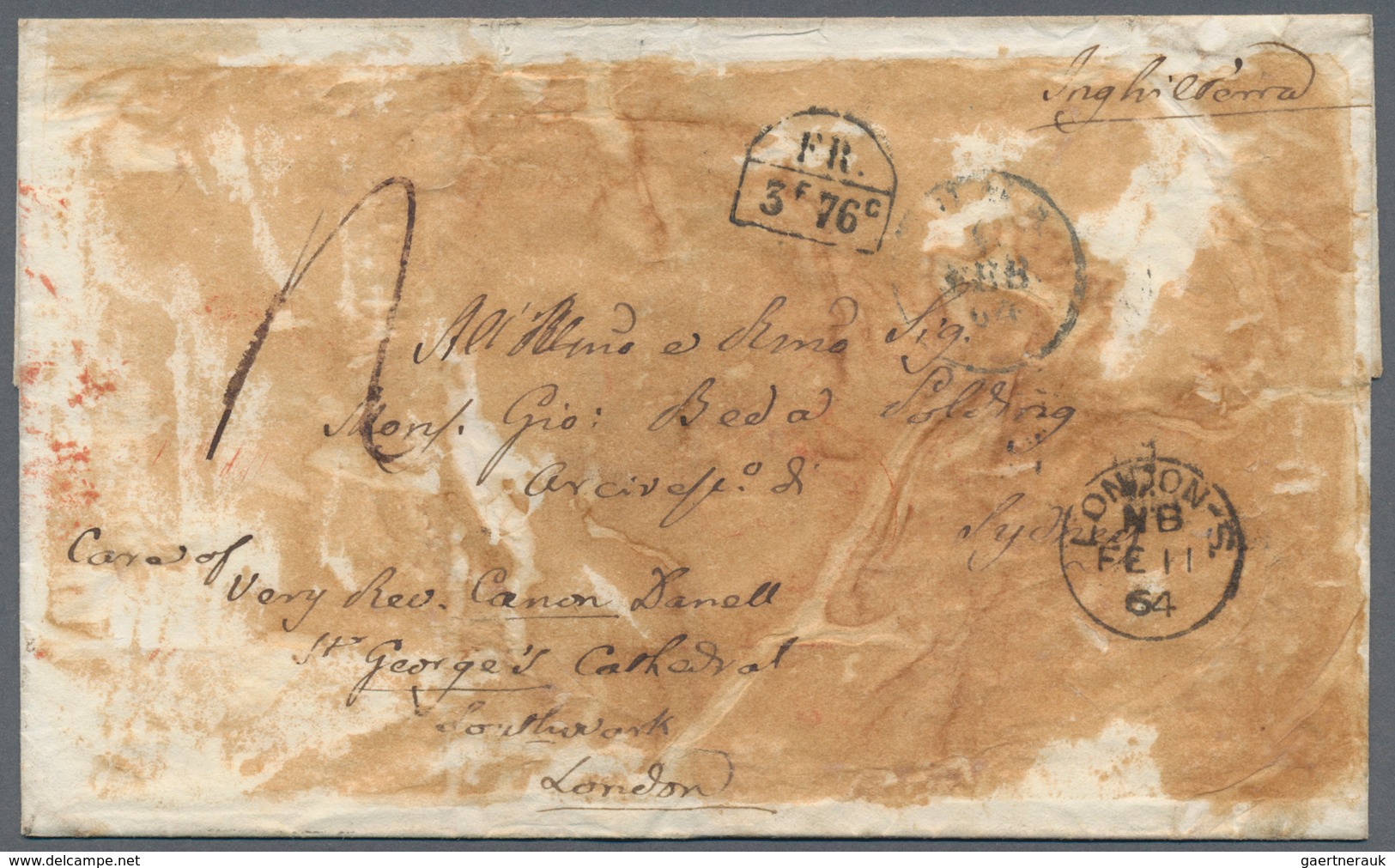 Italien - Altitalienische Staaten: Kirchenstaat: 1864, Single-rate Unpaid Letter From Rome To The Ar - Etats Pontificaux