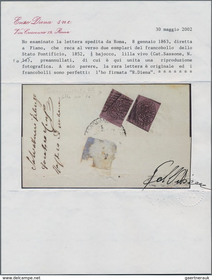 Italien - Altitalienische Staaten: Kirchenstaat: 1852, 2 X 1/2 Baj Black On Deep Violet, Each Stamp - Etats Pontificaux