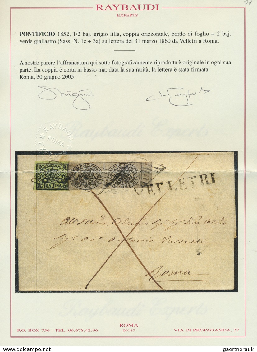 Italien - Altitalienische Staaten: Kirchenstaat: 1852, 1/2 Baj Black On Lilac-grey, Horizontal Pair - Papal States