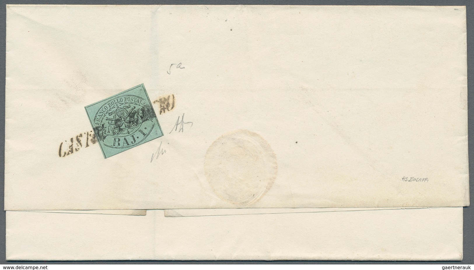 Italien - Altitalienische Staaten: Kirchenstaat: 1852, 1 Bajocco Green Tied By RARE Cursive Line CAS - Kirchenstaaten