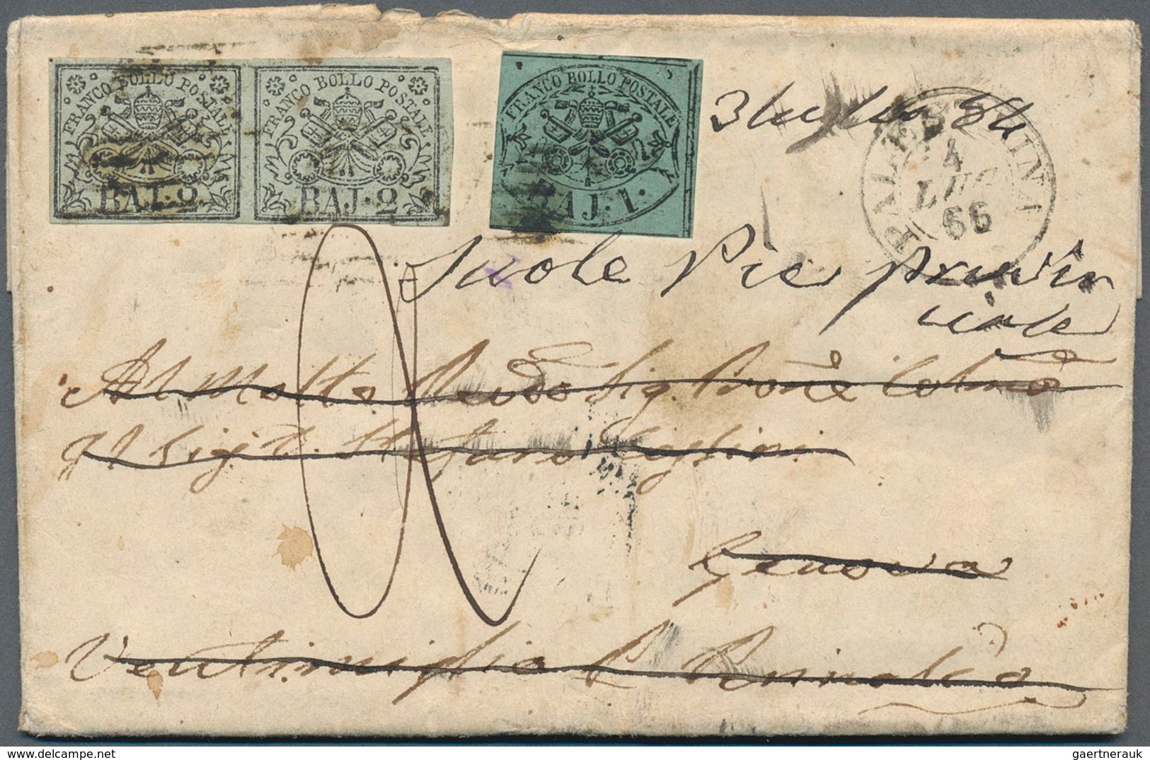 Italien - Altitalienische Staaten: Kirchenstaat: 1852/1864, 1 Baj Black On Deep Green And Horizontal - Papal States