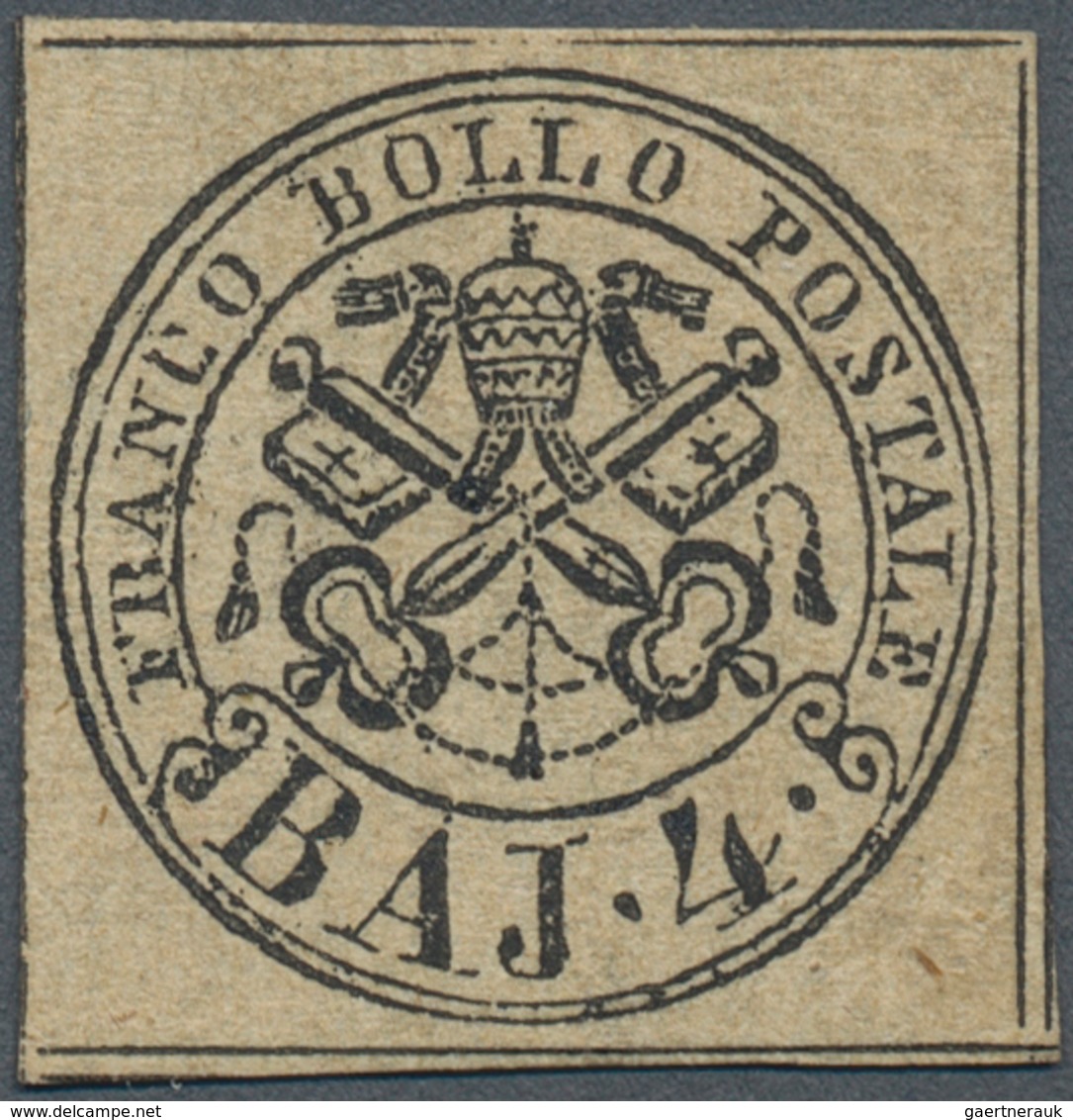 Italien - Altitalienische Staaten: Kirchenstaat: 1852, 4 Baj Black On Bright Grey-brown, Full Margin - Papal States