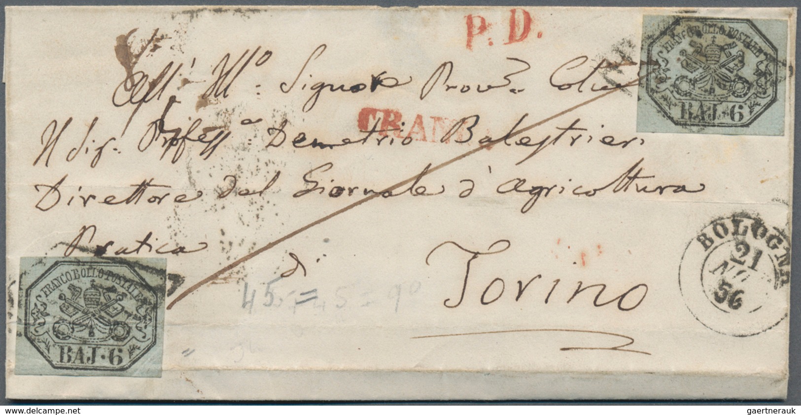 Italien - Altitalienische Staaten: Kirchenstaat: 1852, Two Stamps 6 Baj. On Green-grey Paper (good/w - Kirchenstaaten