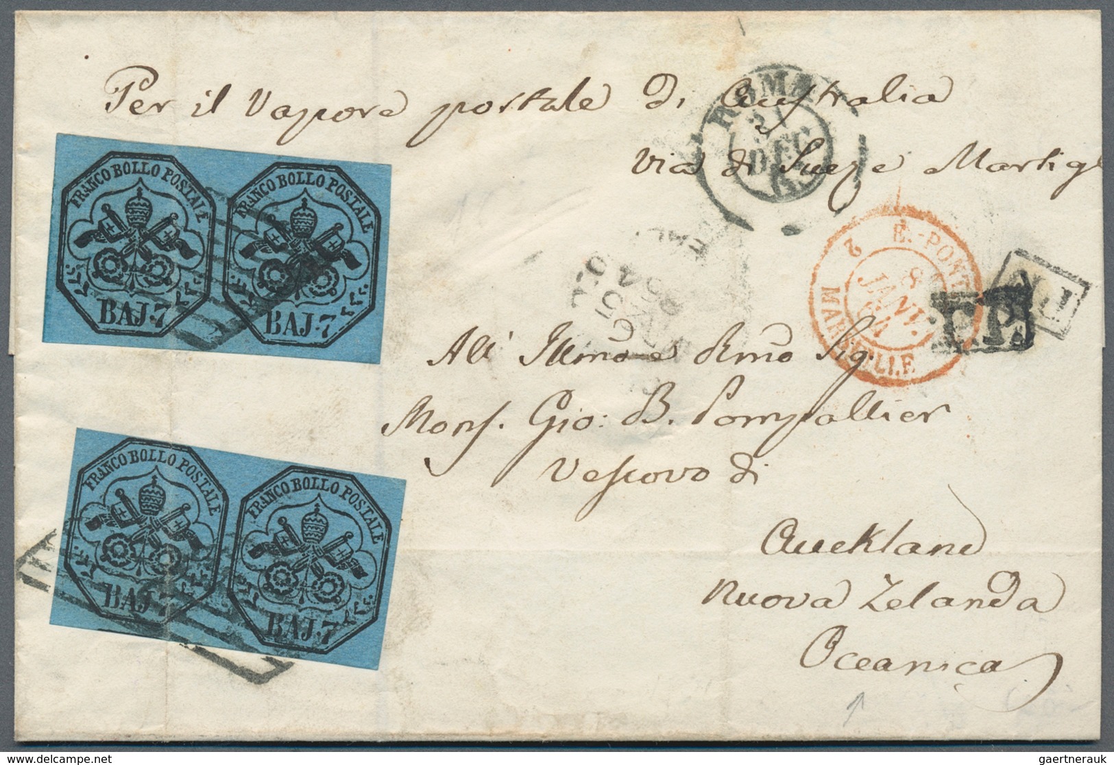 Italien - Altitalienische Staaten: Kirchenstaat: 1863 Destination NEW ZEALAND: Folded Cover From Rom - Papal States