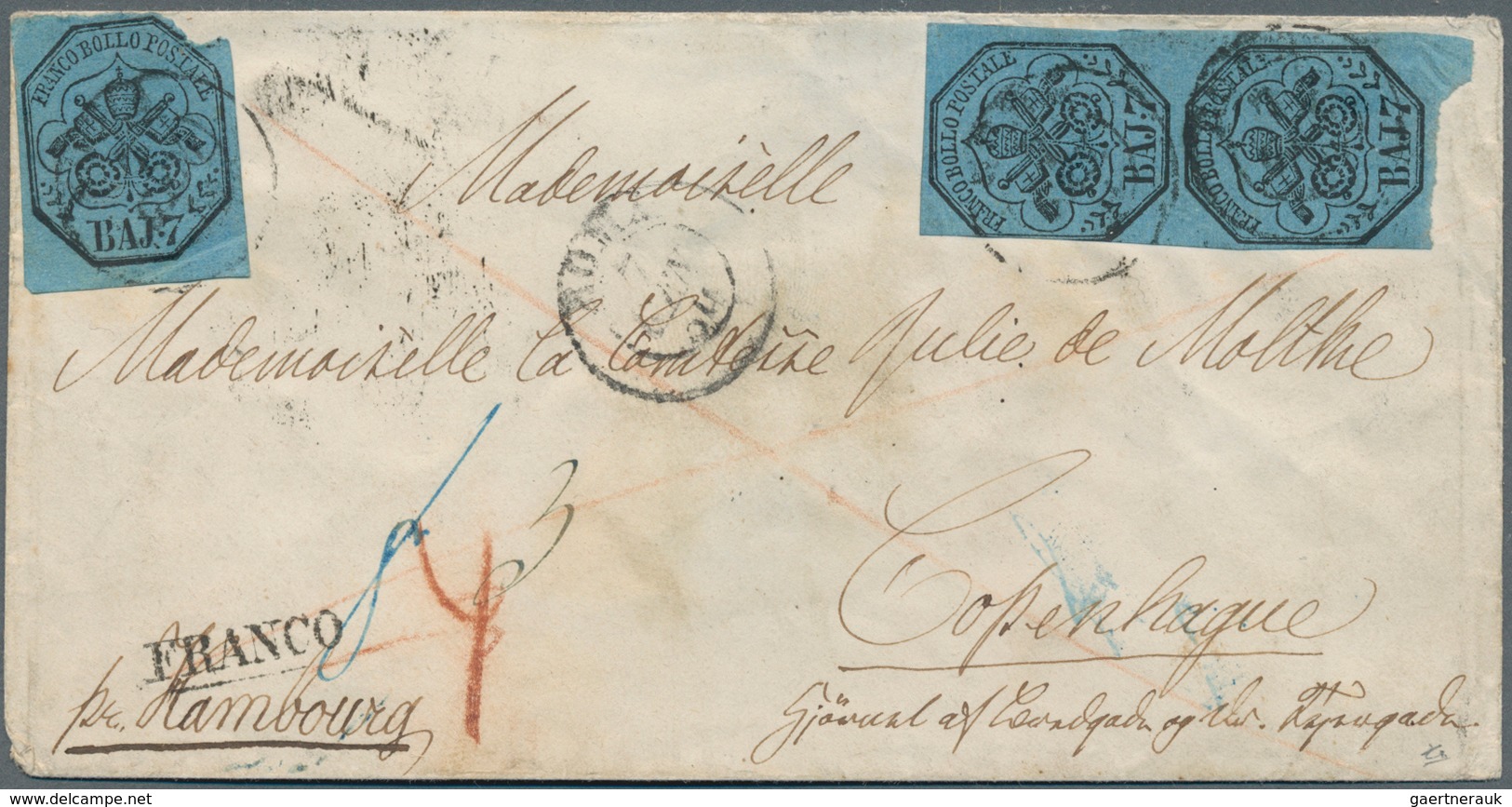Italien - Altitalienische Staaten: Kirchenstaat: 1854. Franco Cover With Vertical Pair (cut) And Sin - Papal States