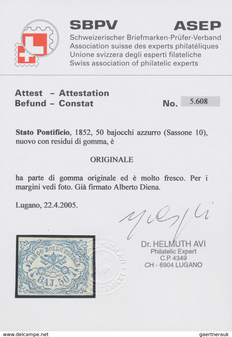 Italien - Altitalienische Staaten: Kirchenstaat: 1852, 50 Baj Blue, Three Full Margins, Left Side Sl - Kirchenstaaten