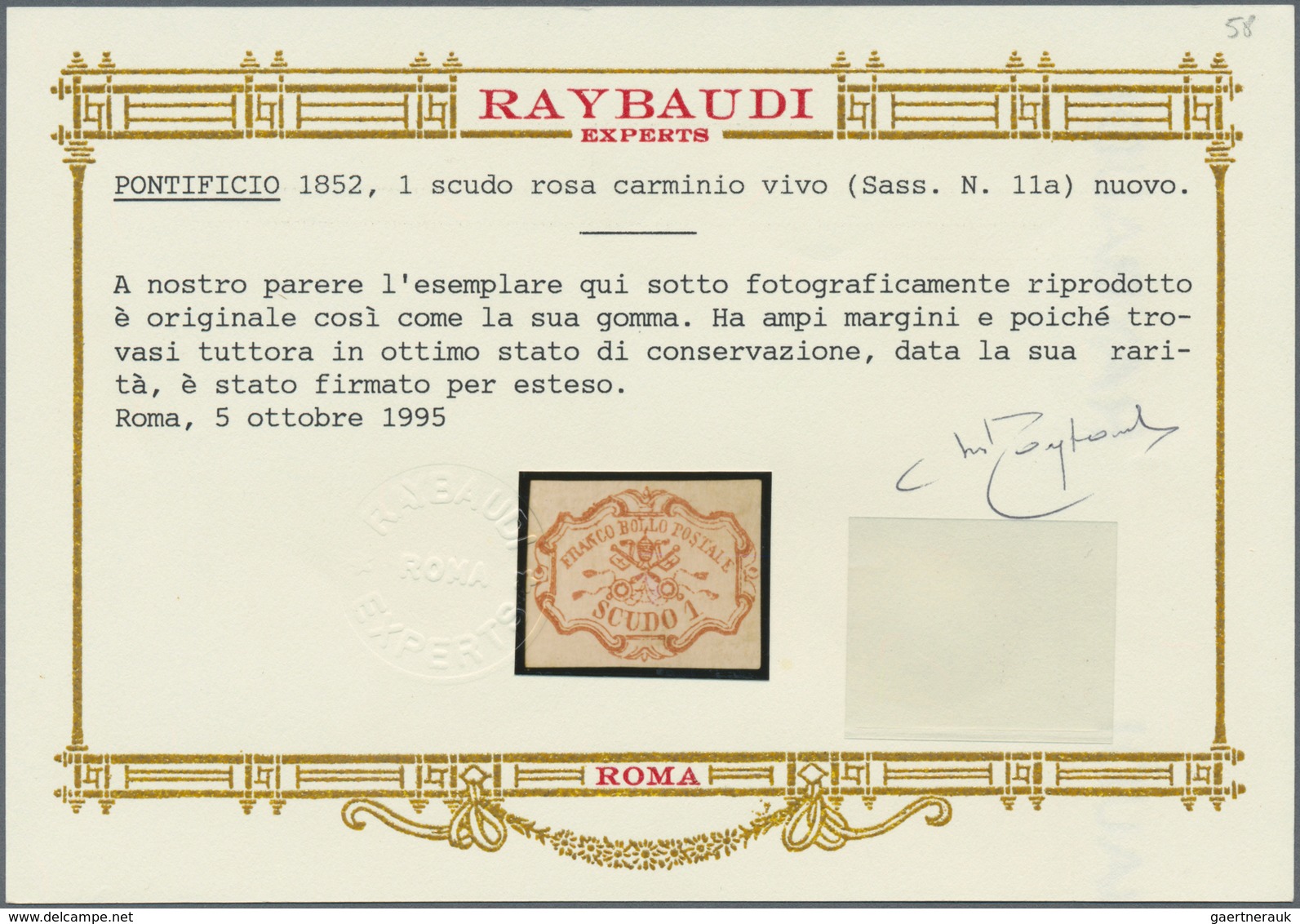 Italien - Altitalienische Staaten: Kirchenstaat: 1852; 1 Scudo Carmine Red, Mint Lightly Hinged, Mul - Papal States