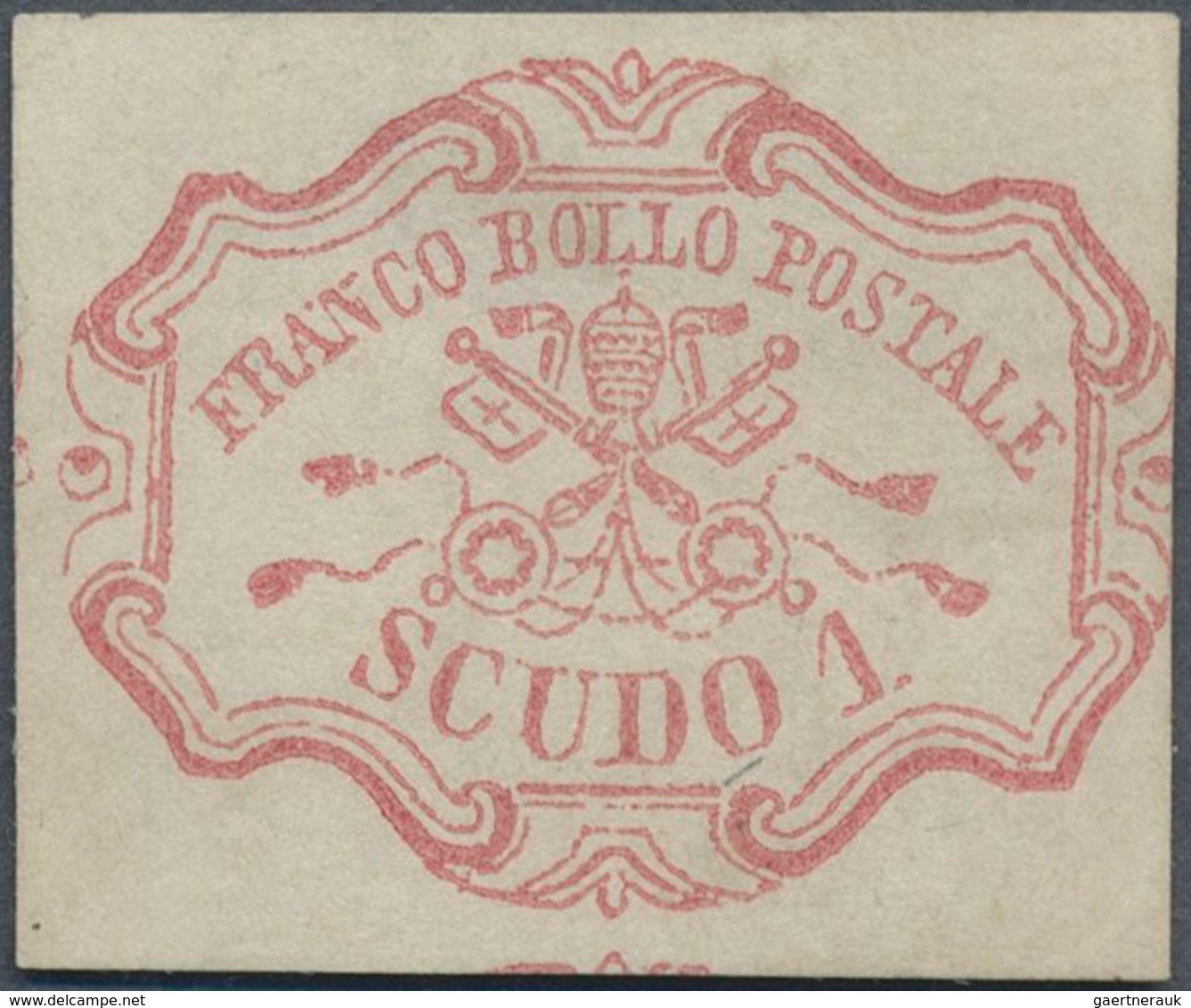 Italien - Altitalienische Staaten: Kirchenstaat: 1852, 1sc. Rose Carmine, Fresh Colour, Cut Into At - Kirchenstaaten