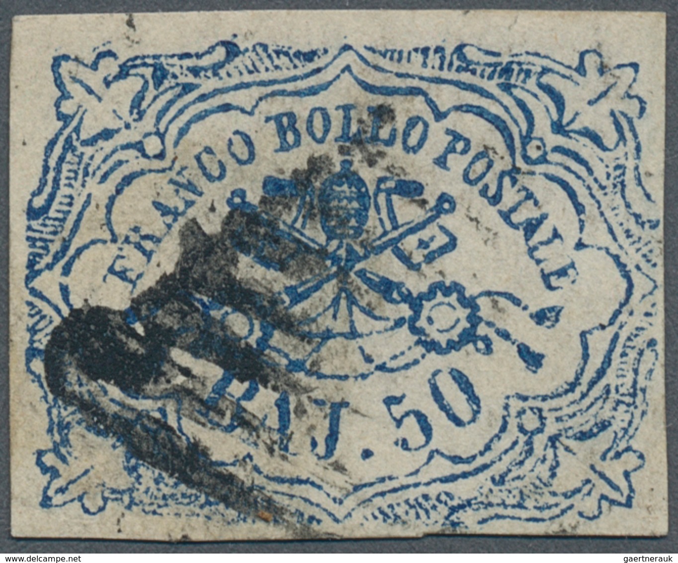 Italien - Altitalienische Staaten: Kirchenstaat: 1864, 50 Baj Deep Blue, Worn Printing, Full To Larg - Etats Pontificaux