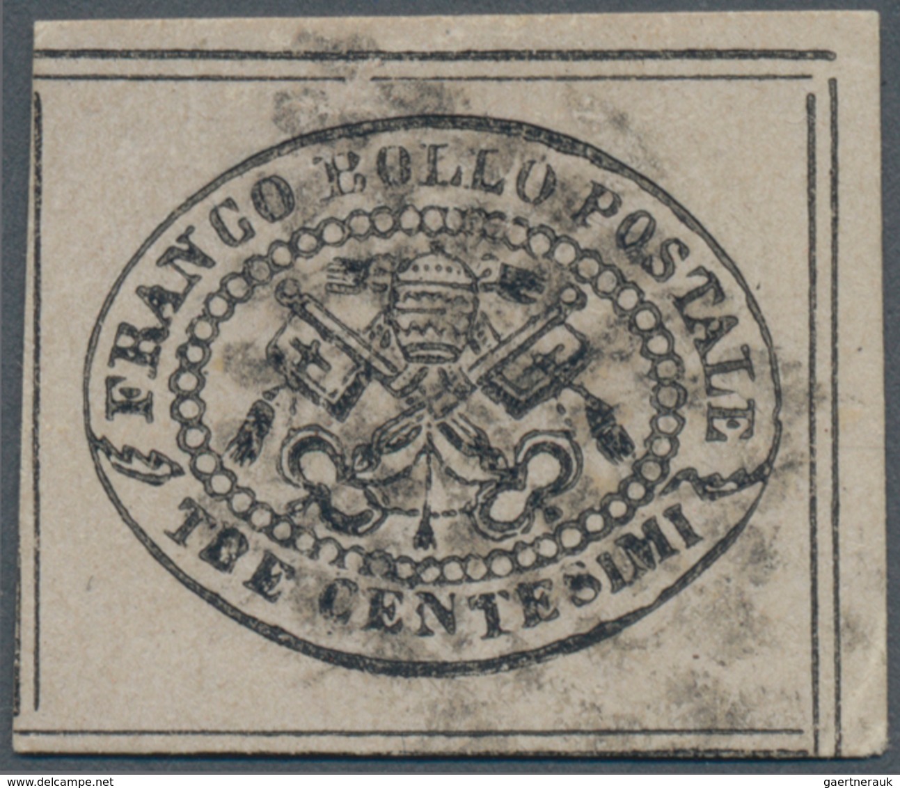 Italien - Altitalienische Staaten: Kirchenstaat: 1867, 3 C. Black On Red-grey, Good To Wide Margins - Papal States