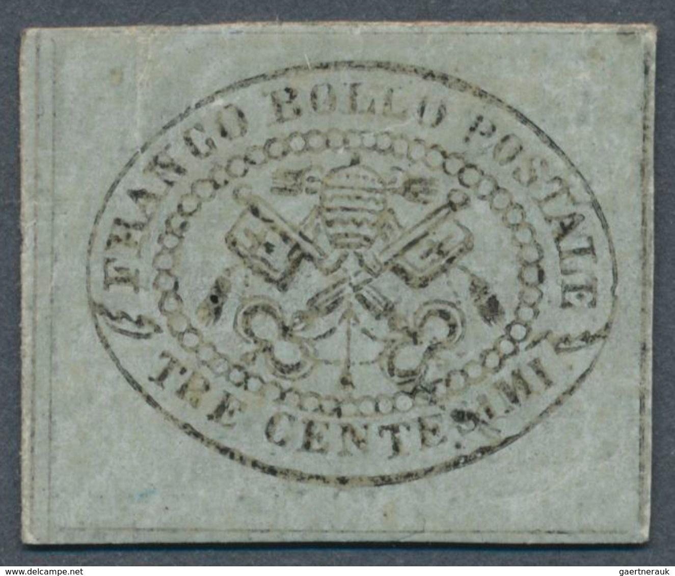 Italien - Altitalienische Staaten: Kirchenstaat: 1867, 3 C. Grey Imperf, Mint Hinged And Full Margin - Papal States