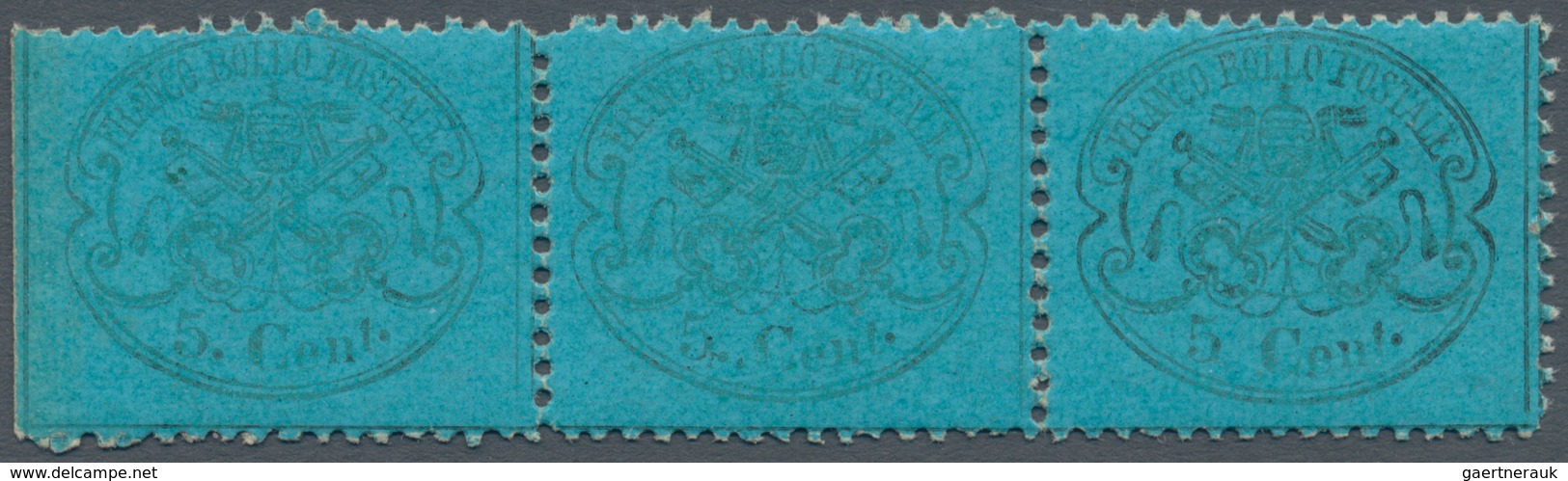 Italien - Altitalienische Staaten: Kirchenstaat: 1868: 5 Cents, Dark Blue, Horizontal Strip Of Three - Kirchenstaaten