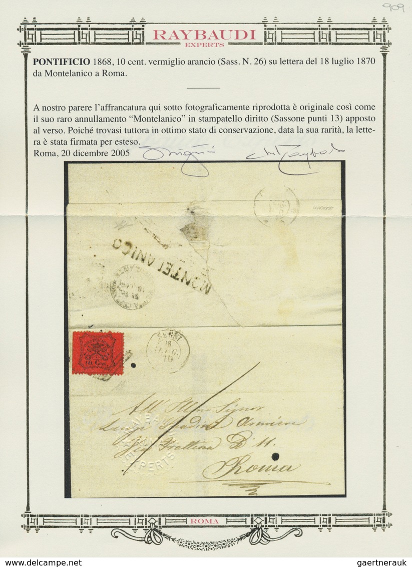 Italien - Altitalienische Staaten: Kirchenstaat: 1870: "MONTELANICO", Rare Line Cancellation (Sasone - Kirchenstaaten
