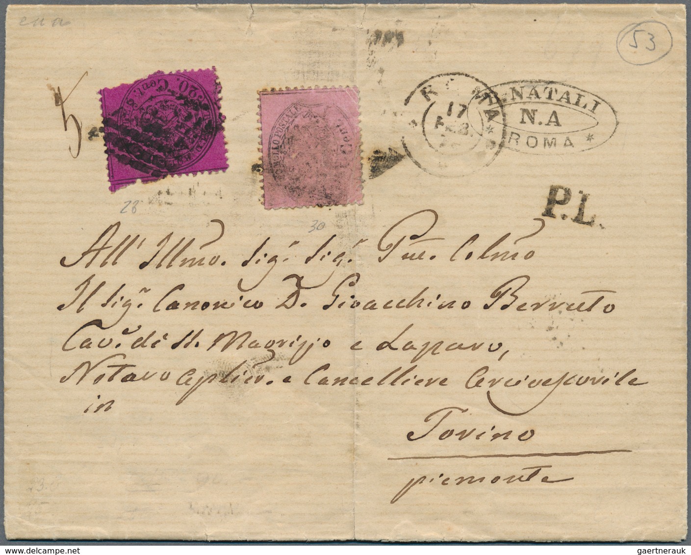 Italien - Altitalienische Staaten: Kirchenstaat: 1868, 20 C Black On Red-violet (faults), Irregularl - Papal States