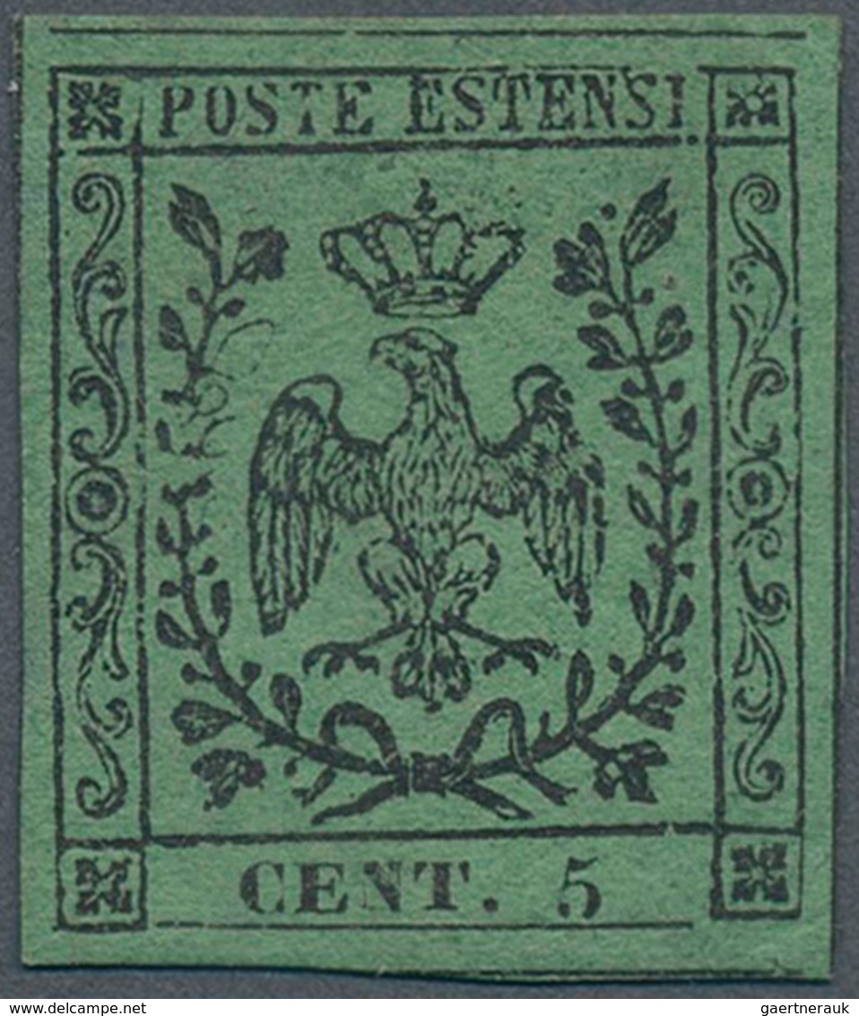 Italien - Altitalienische Staaten: Modena: 1852, 5c. Black On Green "without Point", Fresh Colour An - Modena