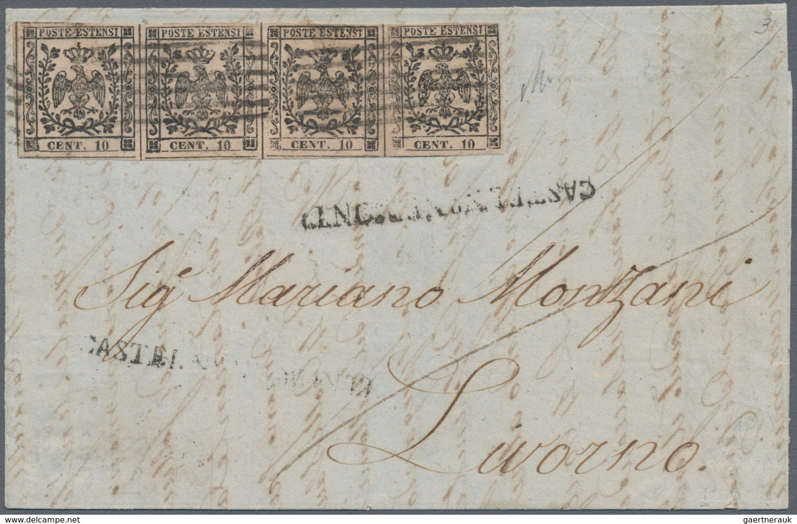 Italien - Altitalienische Staaten: Modena: 1852, 10 Cent Black On Rose Paper, Without The Point Afte - Modène