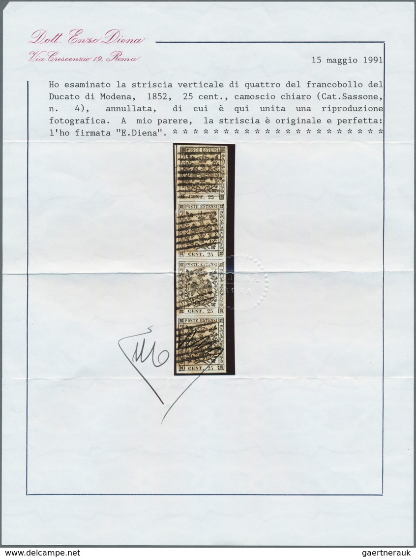 Italien - Altitalienische Staaten: Modena: 1852, 25c. Black On Light Chamois "without Point", Vertic - Modène