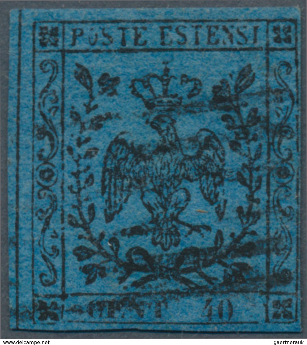 Italien - Altitalienische Staaten: Modena: 1852, 40c. Black On Deep Blue Showing Variety "without Po - Modène