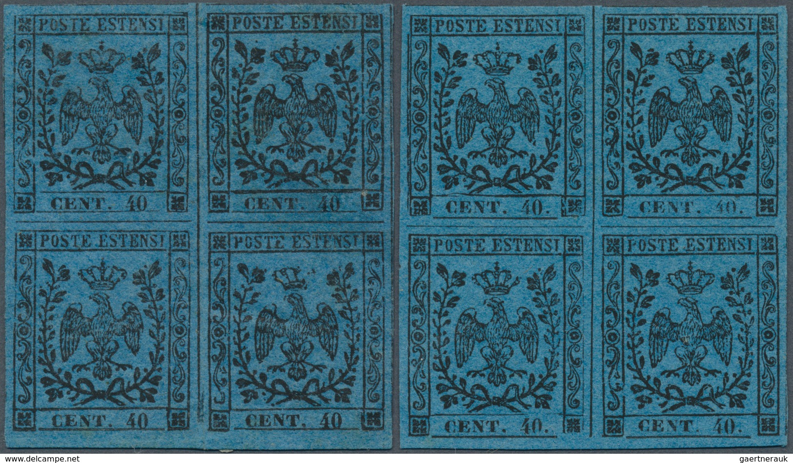 Italien - Altitalienische Staaten: Modena: 1852/1859, Lot Of Ten Mint Stamps: Sass. 6 Block Of Four, - Modène