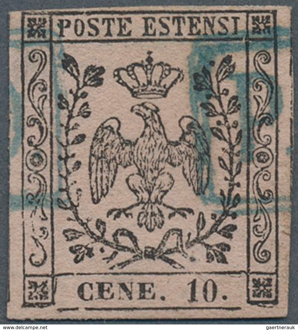 Italien - Altitalienische Staaten: Modena: 1852, 10c. Black On Rose "with Point" Showing Error Of Se - Modène