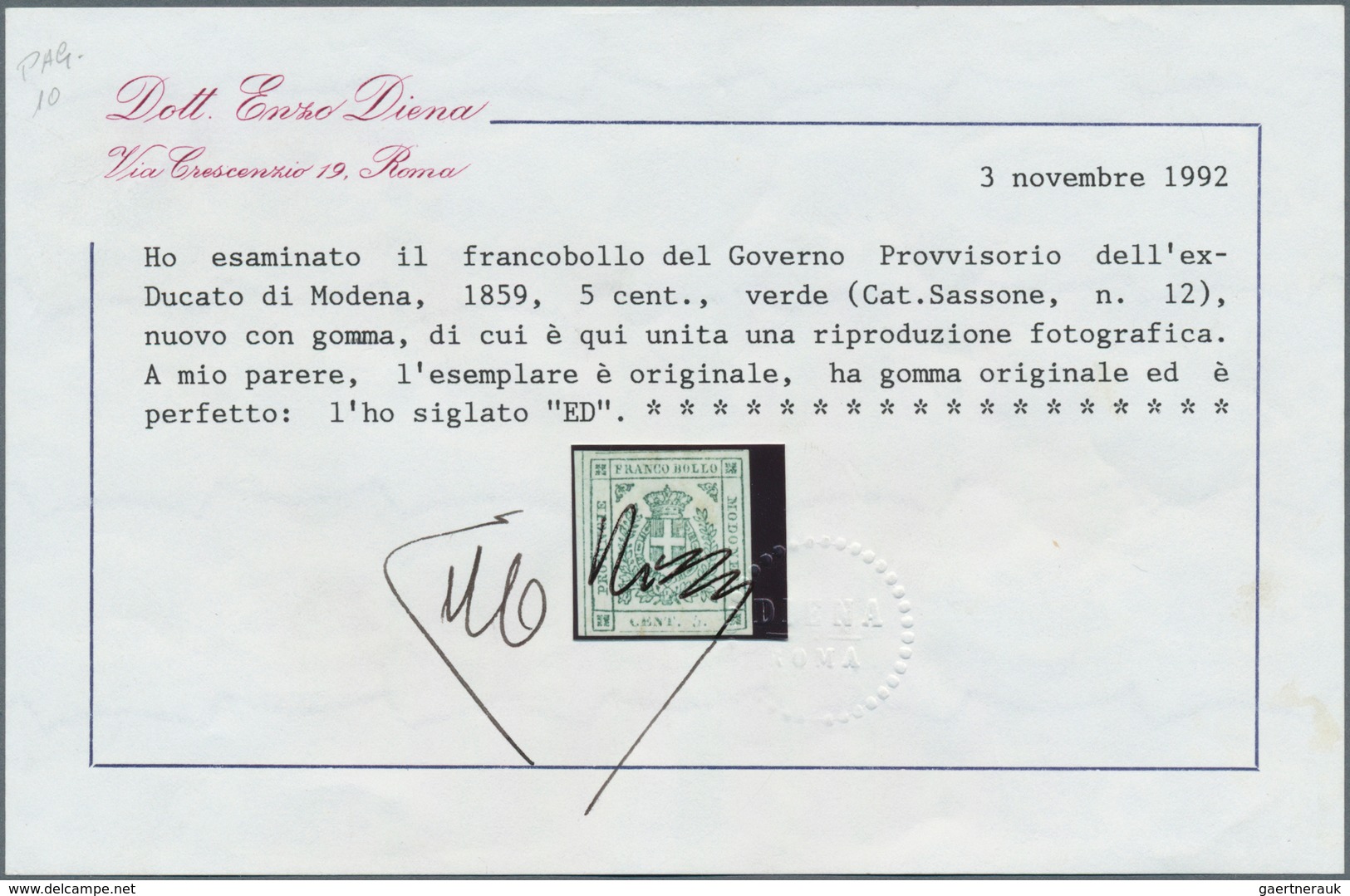 Italien - Altitalienische Staaten: Modena: 1859, 5c. Green, Fresh Colour And Full To Wide Margins Al - Modena