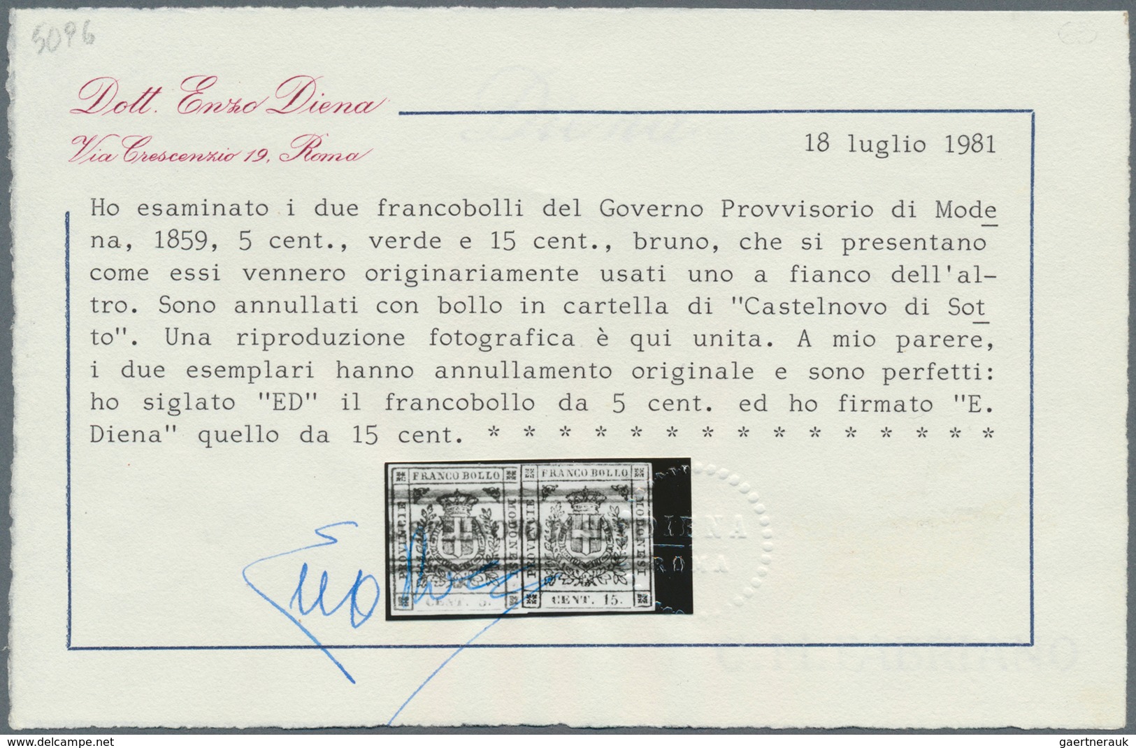 Italien - Altitalienische Staaten: Modena: 1859, 5c. Green And 15c. Brown, Both Fresh Colours And Fu - Modène