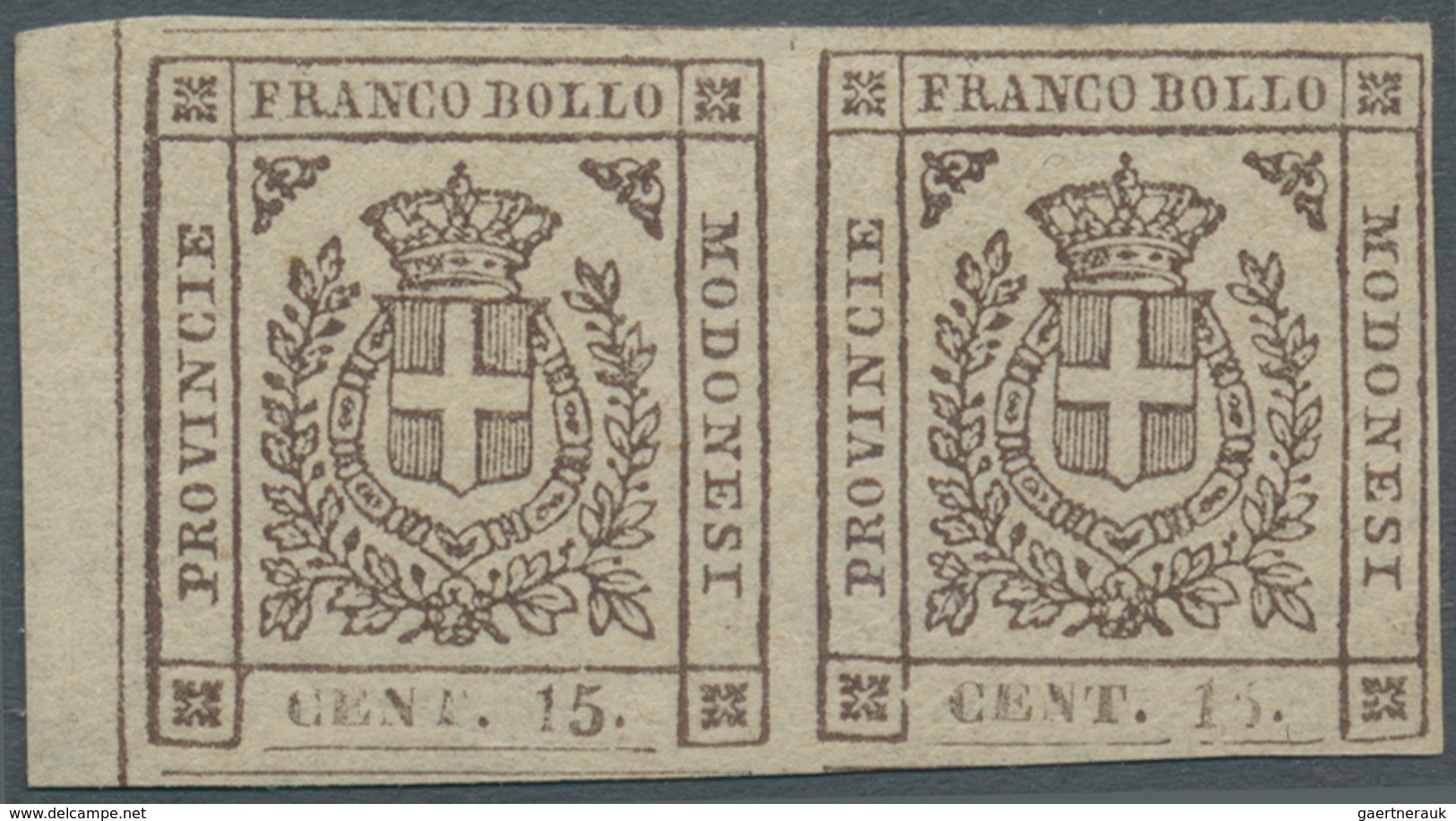 Italien - Altitalienische Staaten: Modena: 1852, Coat Of Arms 15 C. Brownish Grey, Left Margin Horiz - Modène