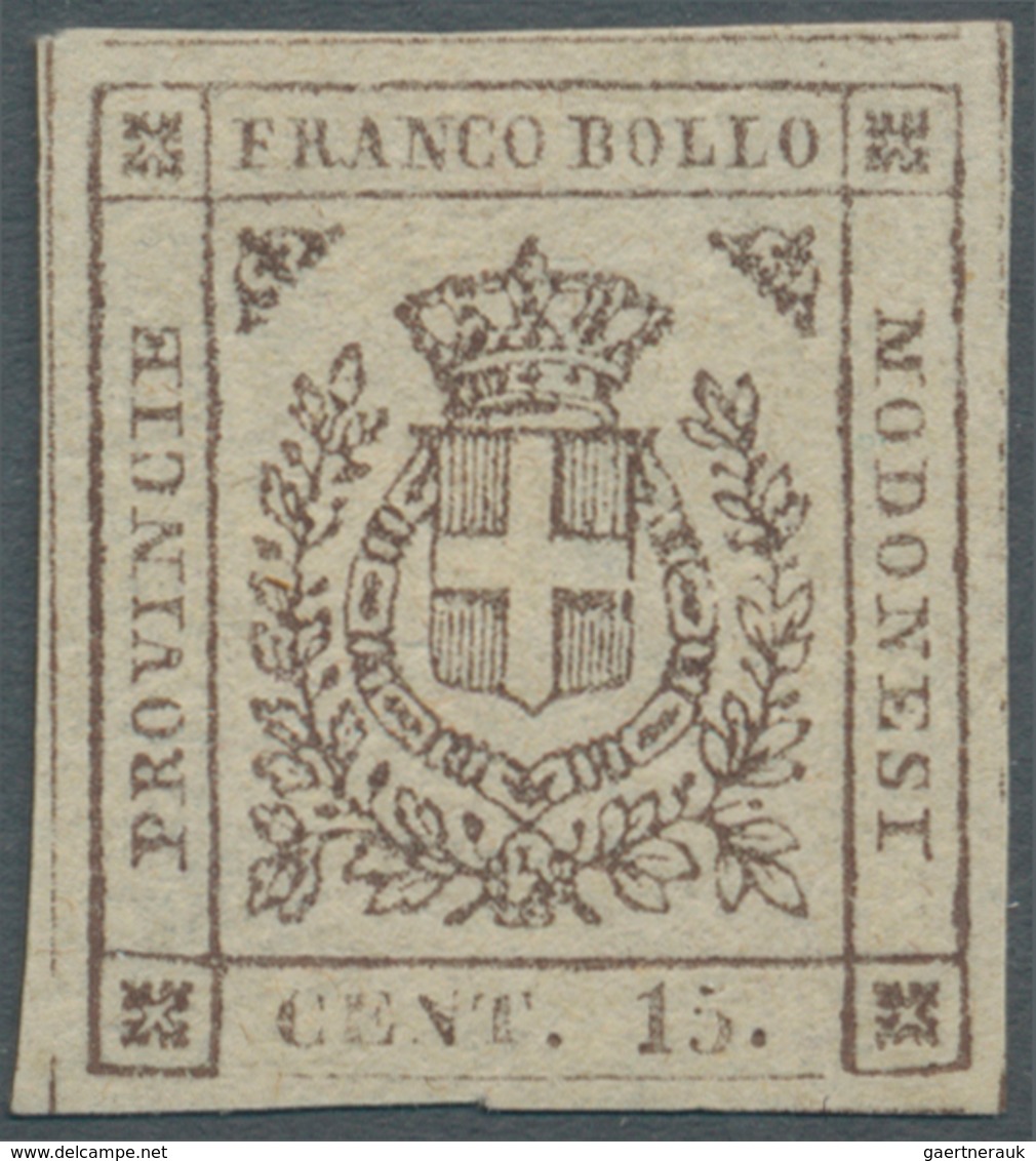 Italien - Altitalienische Staaten: Modena: 1859, Coat Of Arms 15 C. Brown, Full Margins, Mint Hinged - Modène