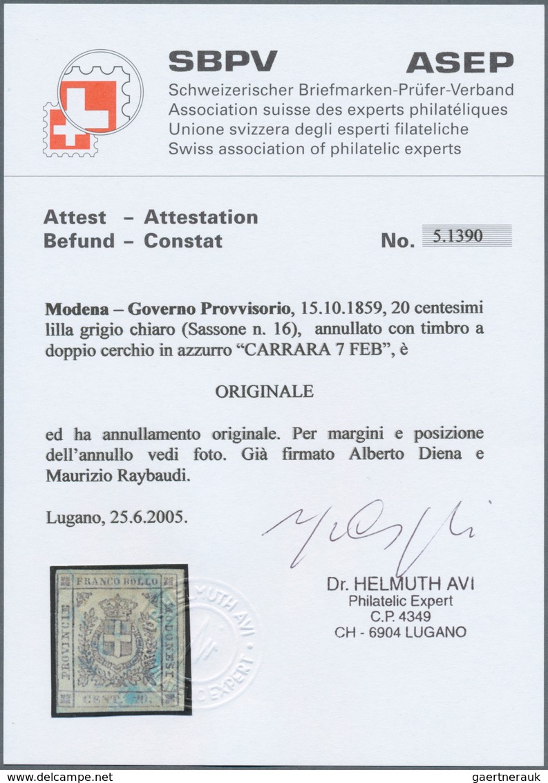 Italien - Altitalienische Staaten: Modena: 1859, 20c. Light Lilac-grey, Fresh Colour, Slightly Touch - Modena