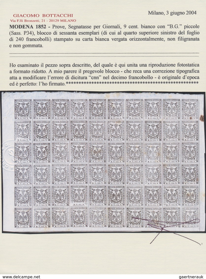 Italien - Altitalienische Staaten: Modena - Zeitungsstempelmarken: 1852: Proofs Of Postage Dues Stam - Modène