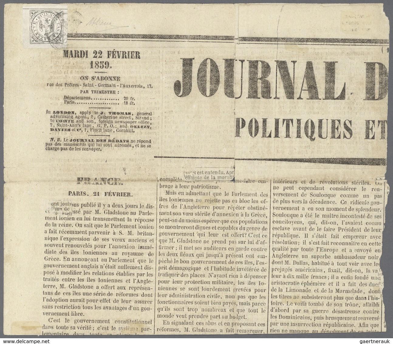 Italien - Altitalienische Staaten: Modena - Zeitungsstempelmarken: 1859: 10 Centesimi Postage Due Fo - Modène