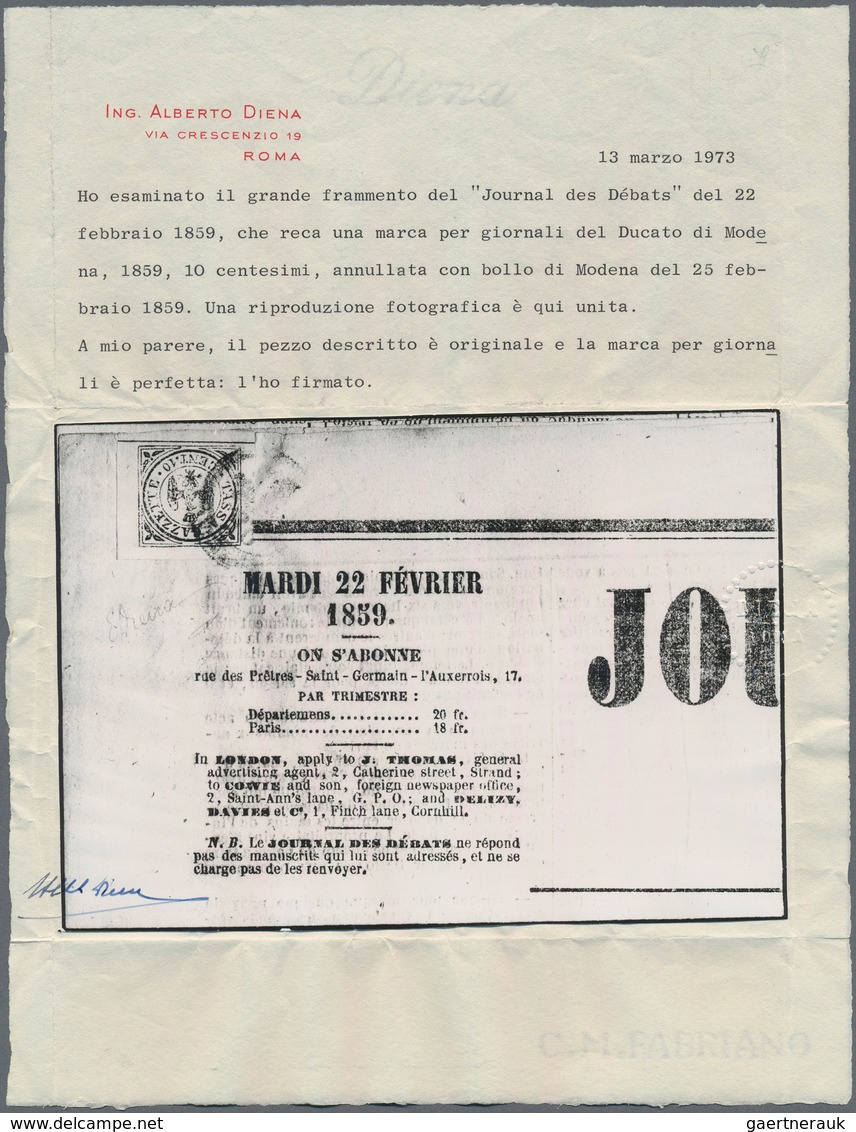 Italien - Altitalienische Staaten: Modena - Zeitungsstempelmarken: 1859: 10 Centesimi Postage Due Fo - Modena