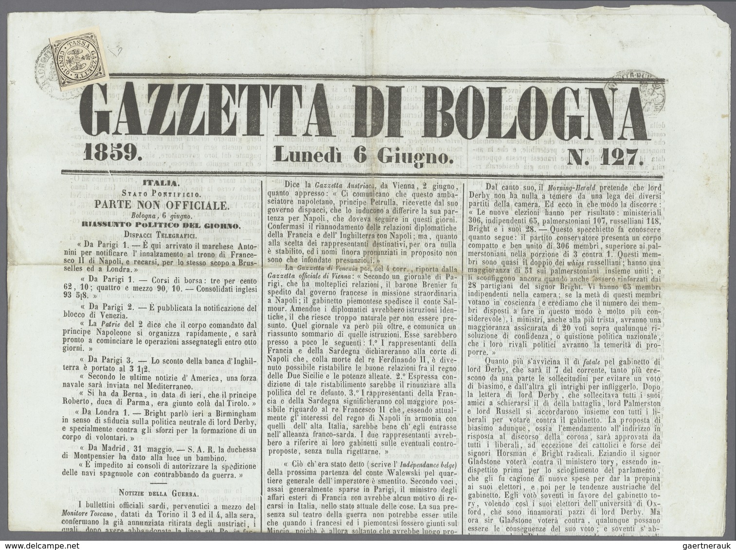 Italien - Altitalienische Staaten: Modena - Zeitungsstempelmarken: 1859, 10c. Black, Fresh Colour An - Modène