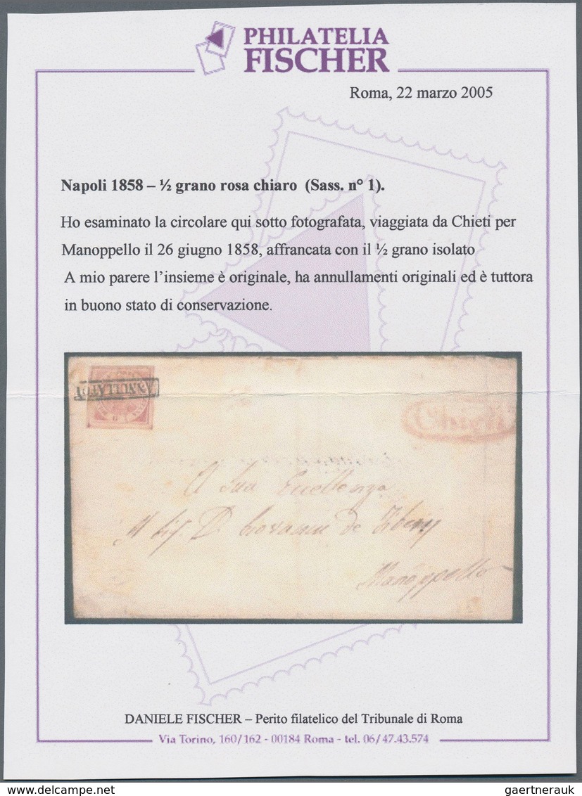 Italien - Altitalienische Staaten: Neapel: 1858, 1/2 Gr Bright Rose, Full Margins, Single Franking O - Naples