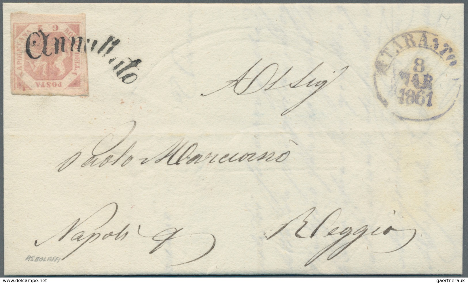 Italien - Altitalienische Staaten: Neapel: 1858. 2 Gr Rose, Tied By Wavy Line "Annullato", Rare Cds - Naples