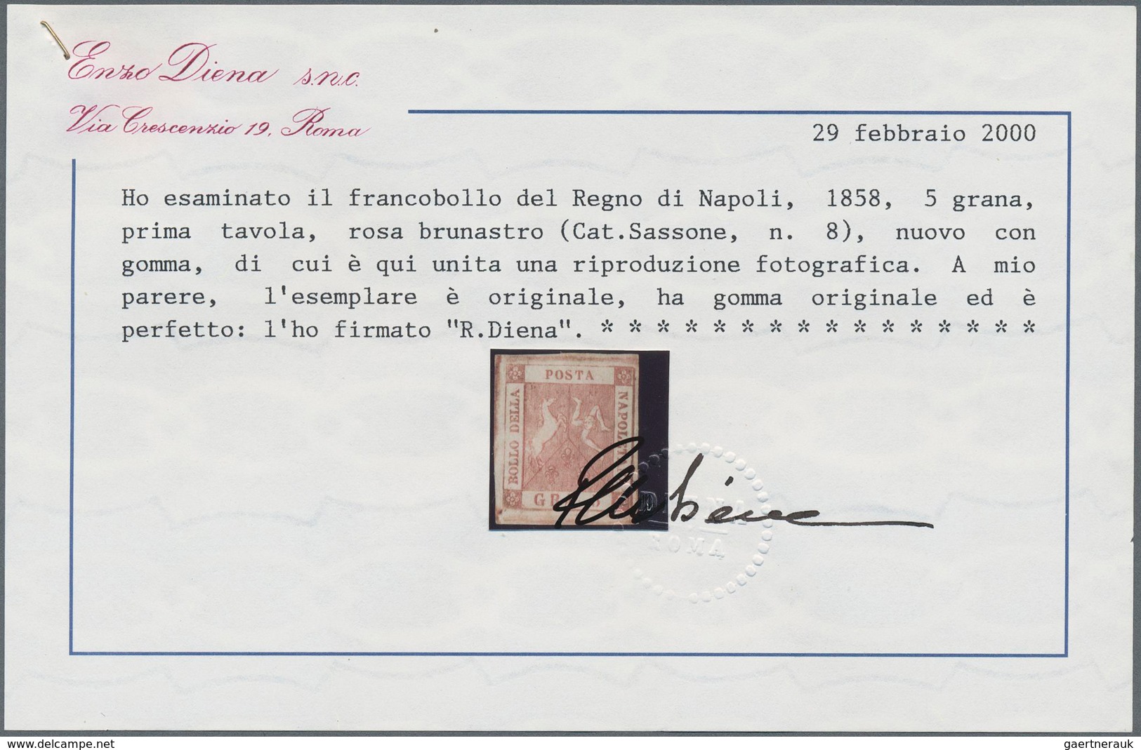 Italien - Altitalienische Staaten: Neapel: 1858, Coat Of Arms 5 Gr. Brownish-rose Mint LH, Very Fine - Neapel
