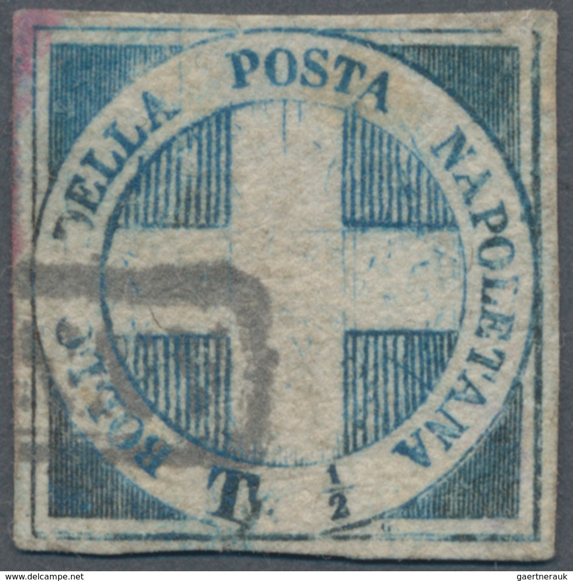 Italien - Altitalienische Staaten: Neapel: 1860, 1/2 Tornesse Blue, "Crocetta", Fine Margins, Cancel - Naples