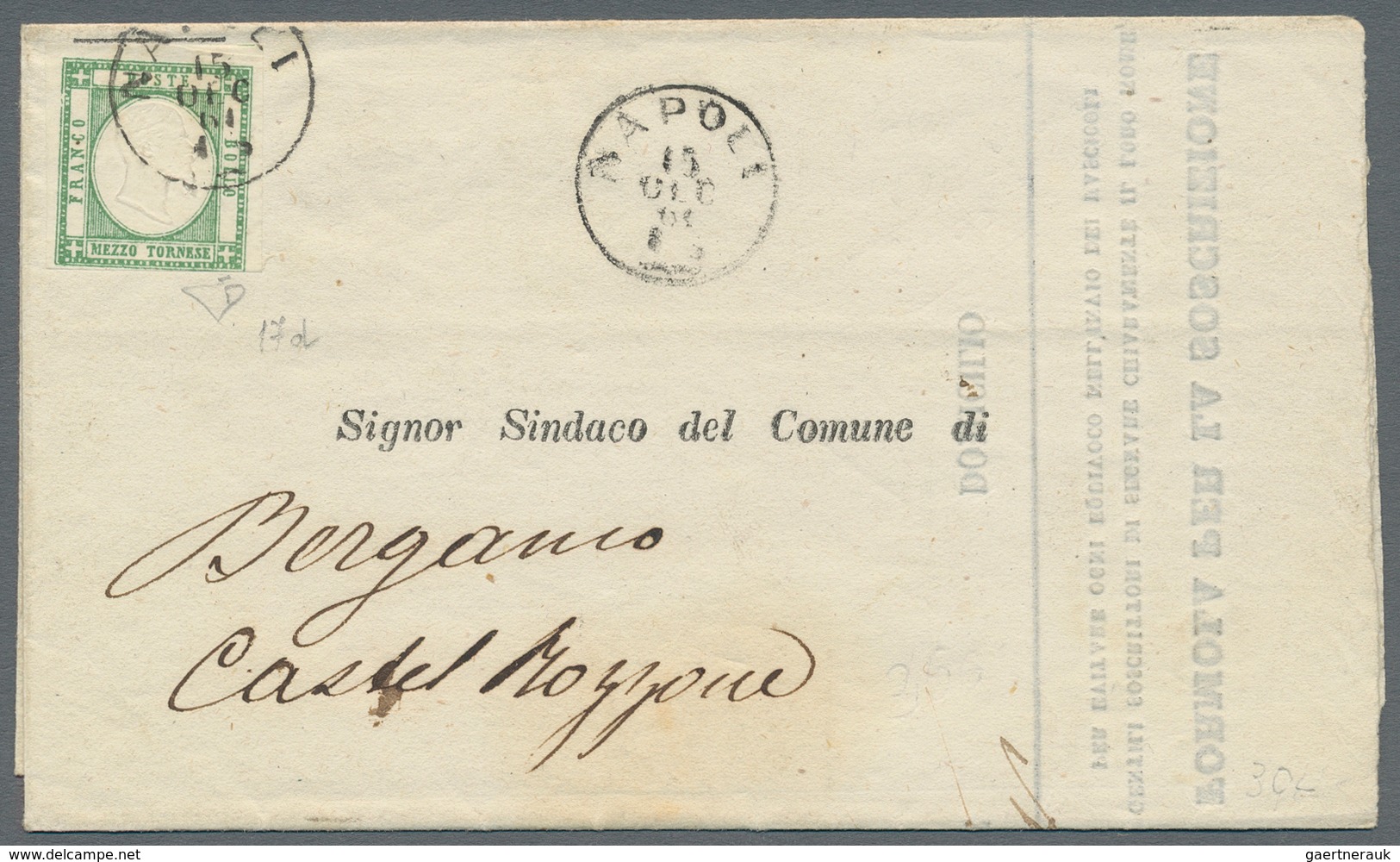 Italien - Altitalienische Staaten: Neapel: 1861. 1/2 T Emerald Green (verde Smeraldo, Sassone 17 D), - Naples