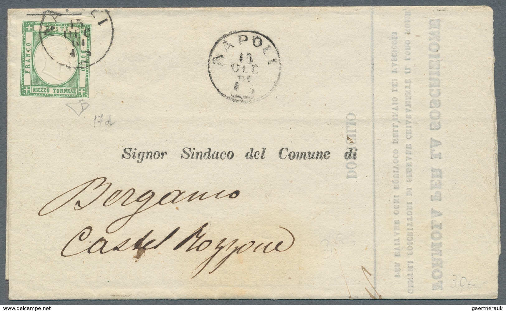 Italien - Altitalienische Staaten: Neapel: 1861. 1/2 T Emerald Green (verde Smeraldo, Sassone 17 D), - Neapel