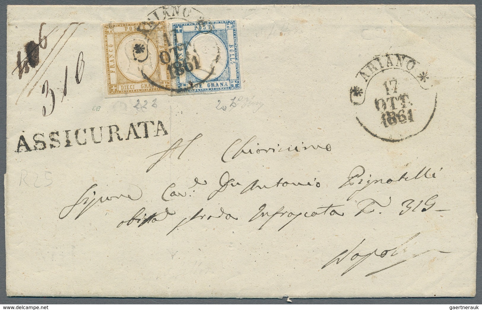 Italien - Altitalienische Staaten: Neapel: 1861, 10 Grana Bistre Together With 2 Grana Blue, Tied By - Naples