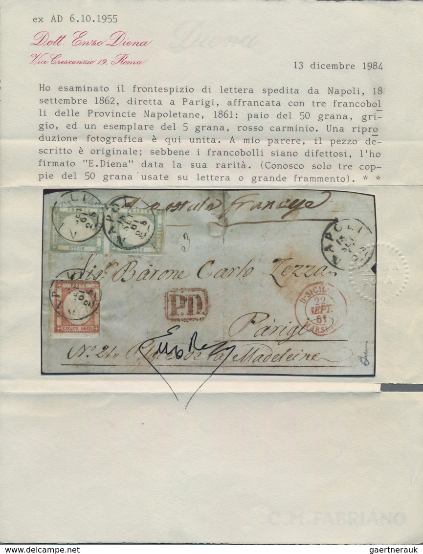 Italien - Altitalienische Staaten: Neapel: 1861, 50 Gr. Grey, Vertical Pair, Together With 5 Gr.red, - Naples