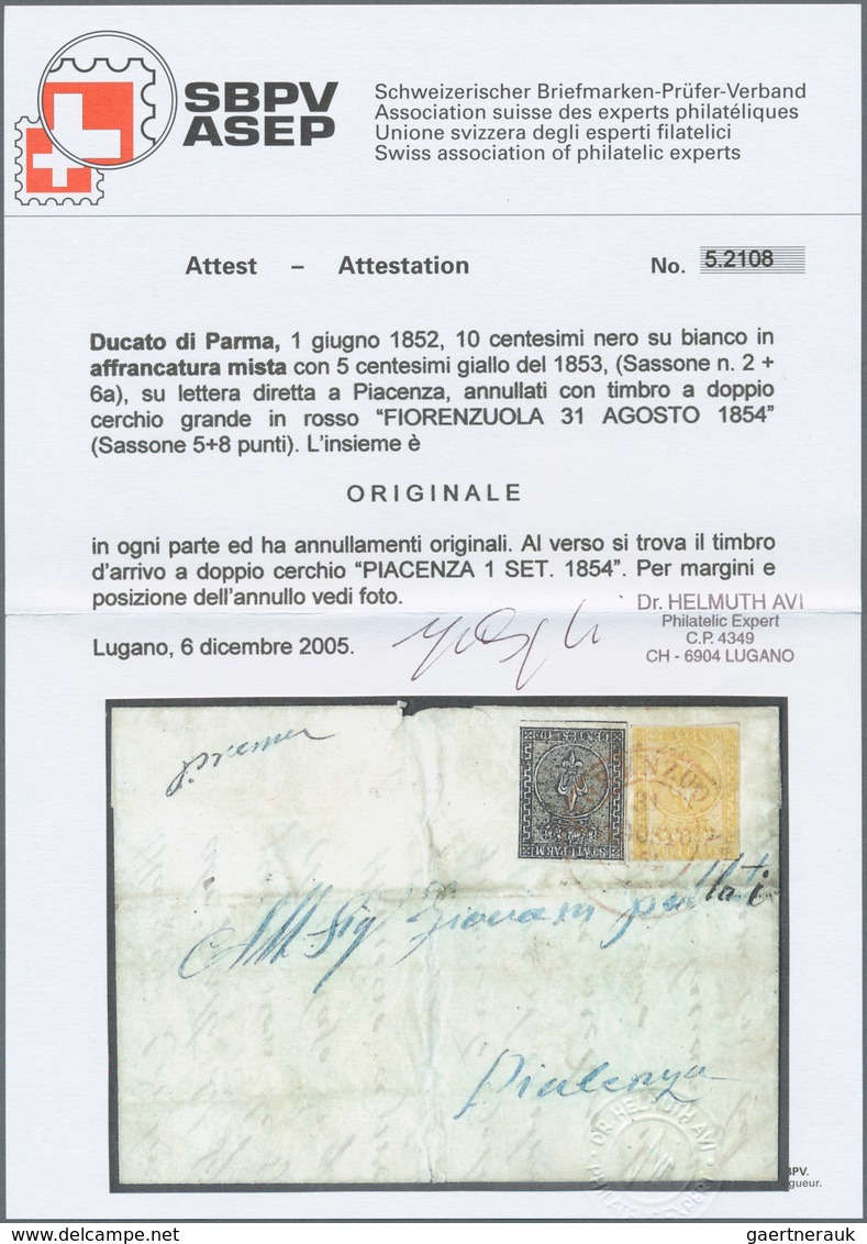 Italien - Altitalienische Staaten: Parma: 1852/1853, 10 C Black On White, Full Margins, And 5 C Yell - Parma