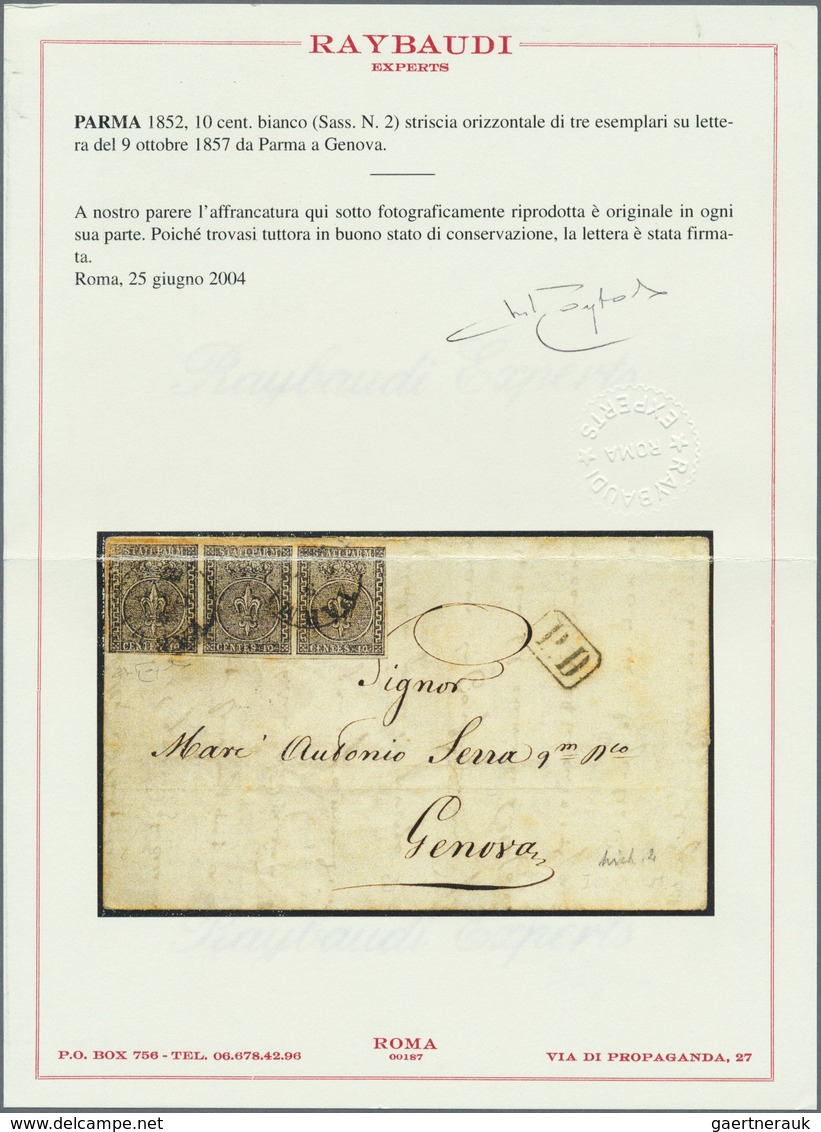 Italien - Altitalienische Staaten: Parma: 1852, 10 C Black On White, Horizontal Strip Of Three, Clos - Parma