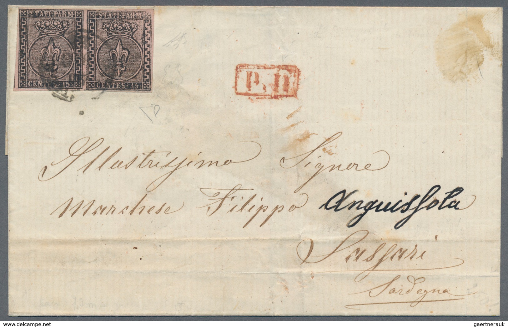 Italien - Altitalienische Staaten: Parma: 1852. 15 C Black On Rose, Horizontal Pair, The Right Stamp - Parme